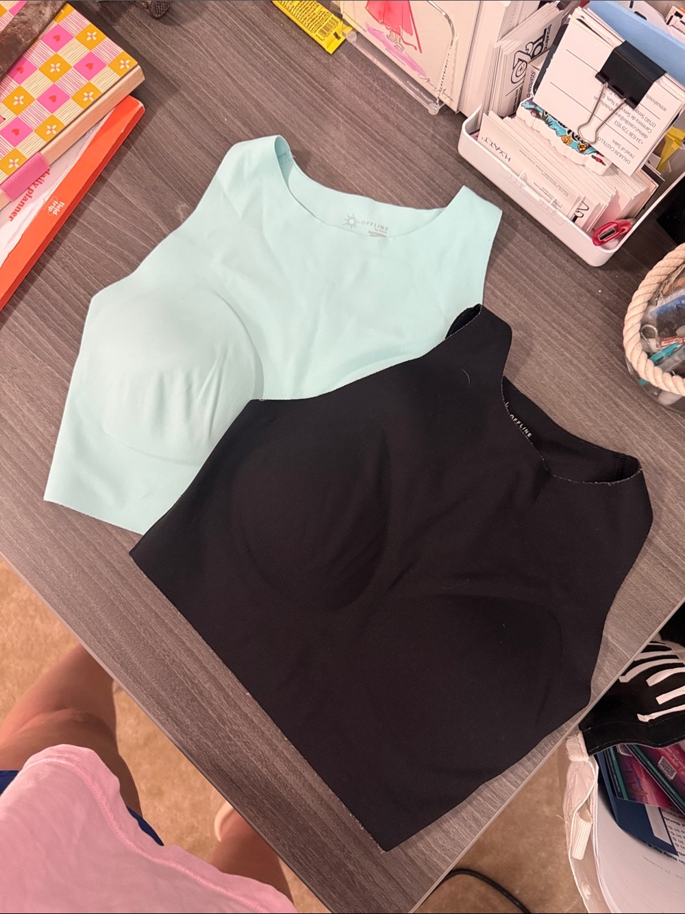 AERIE Seamless Scoop Neck Crop Top - Black & Mint